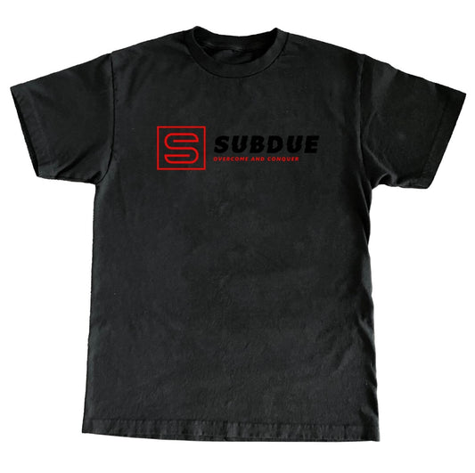 Oversized Midnight Black Short Sleeve Subdue T-Shirt - Black & Red Big Subdue Logo Front