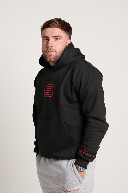 Subdue Midnight Black Large S Logo Hoodie with The Black & Red Trim Logo