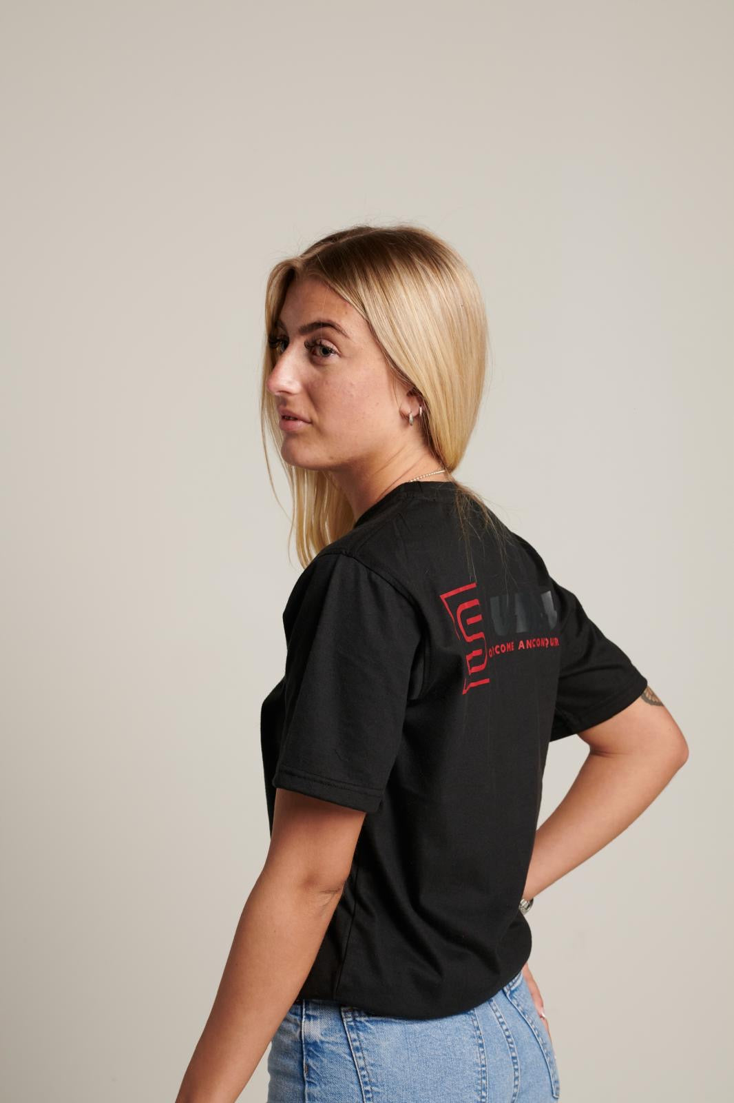 Oversized Midnight Black Short Sleeve Subdue T-Shirt - Black & Red Pocket Logo