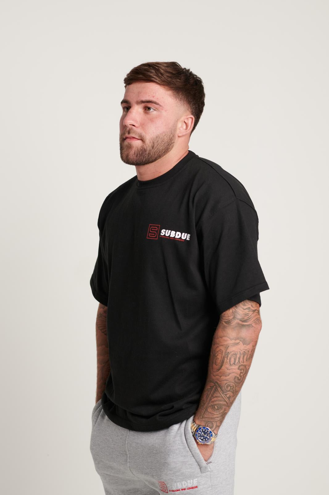 Everyday Wears Regular Midnight Black T-Shirt With The White & Red Pocket Subdue Logo