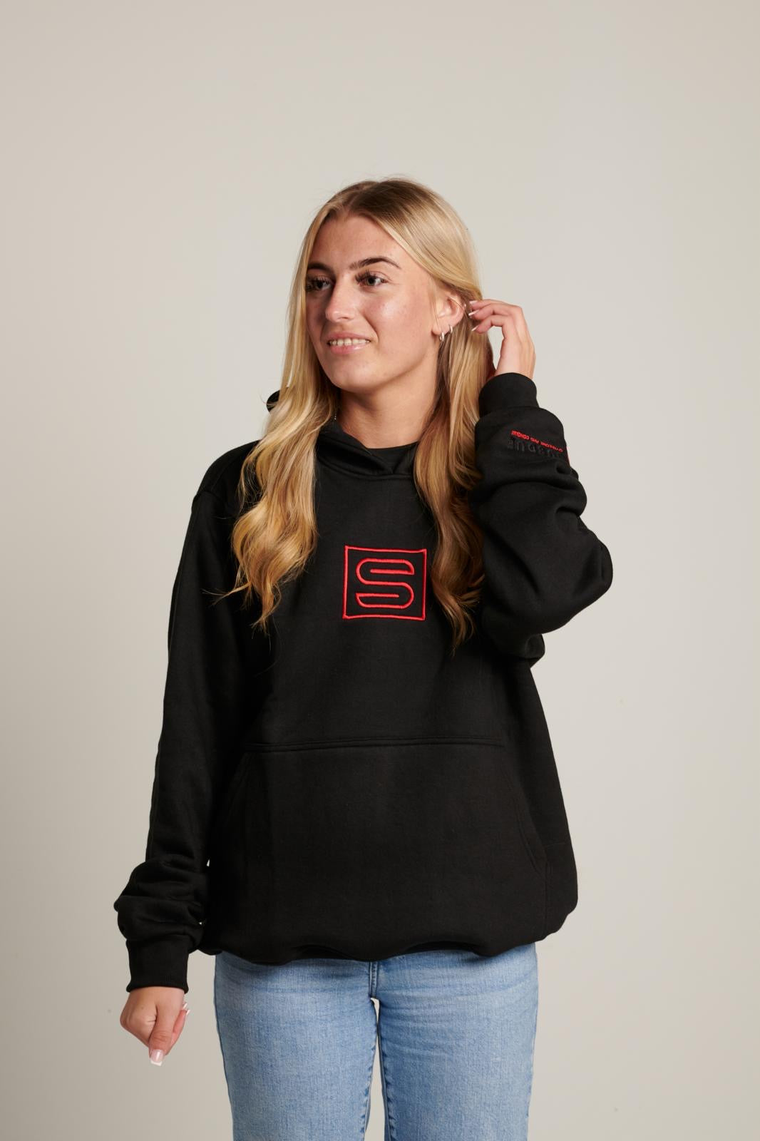 Subdue Midnight Black Large S Logo Hoodie with The Black & Red Trim Logo