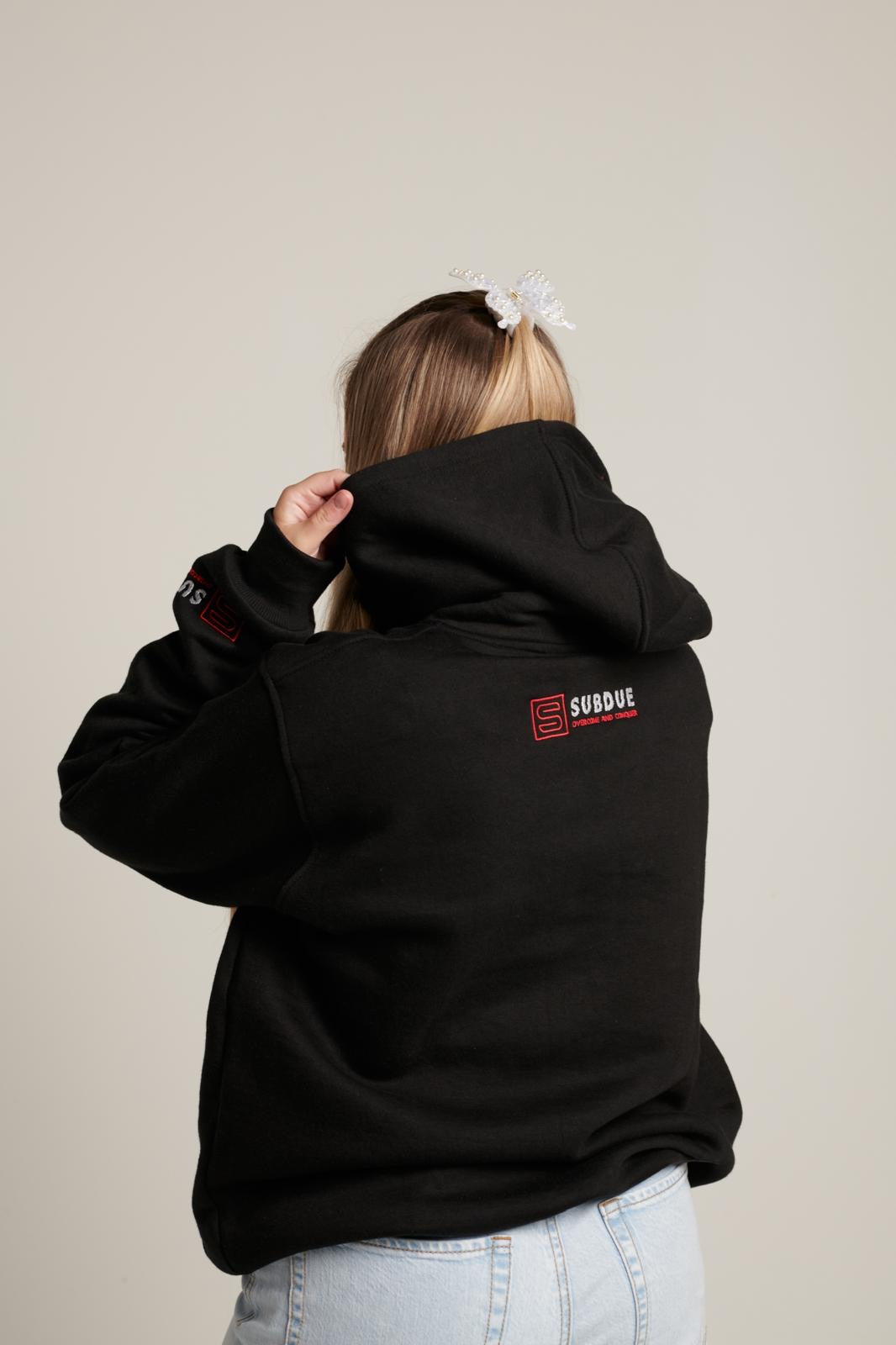 Midnight Black Subdue Large S Hoodie with The White & Red Logo Trim