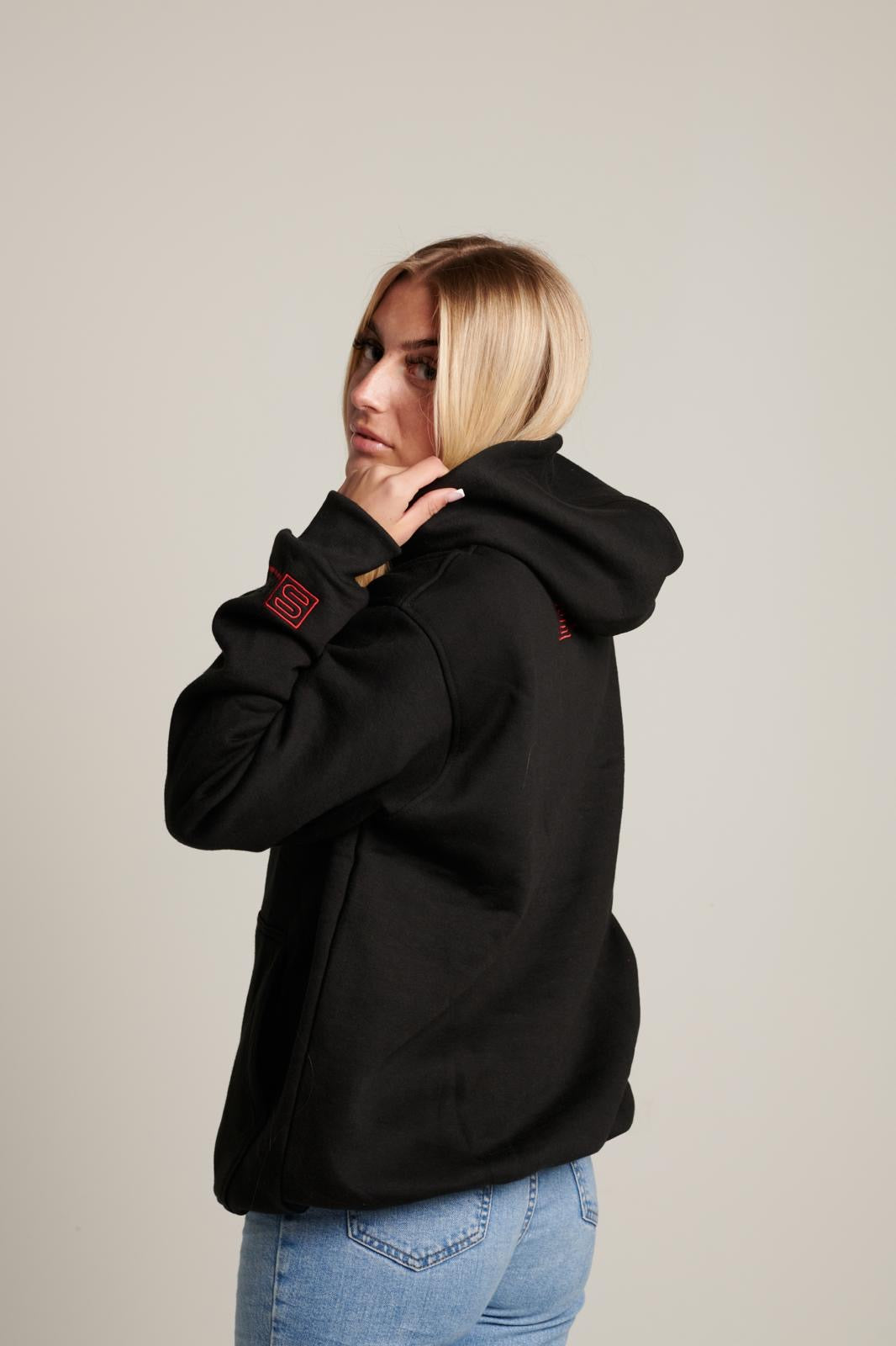 Subdue Midnight Black Small S Logo Hoodie with The Black & Red Logo Trim