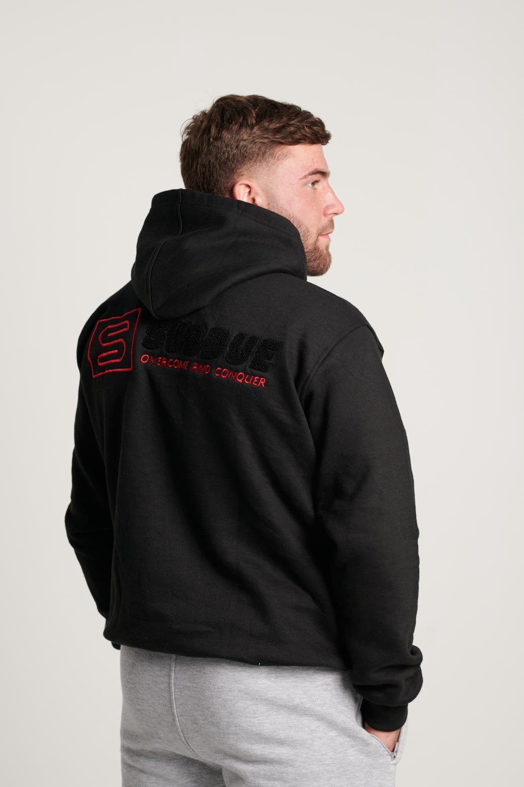 The Midnight Black Chenille Hoodie with The Black & Red Subdue Logo