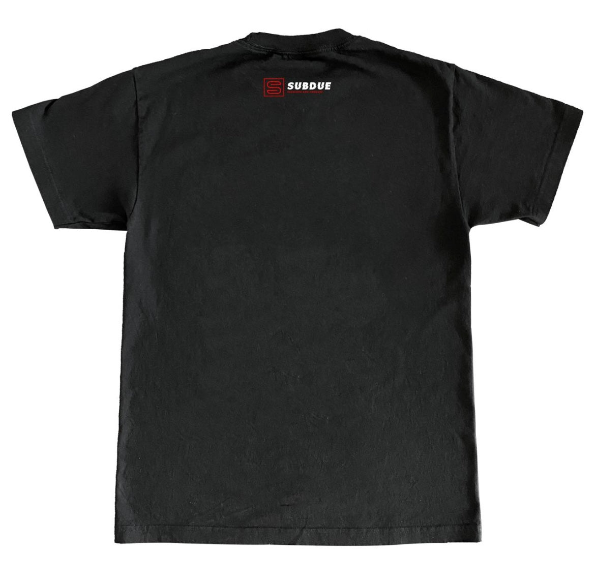 Oversized Midnight Black Short Sleeve Subdue T-Shirt - White & Red Big Subdue Logo Front