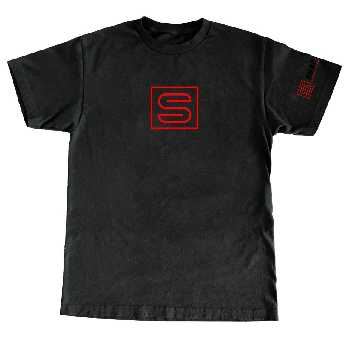 Oversized Midnight Black Short Sleeve T-Shirt with The Black & Red Logo - Subdue Large S Logo