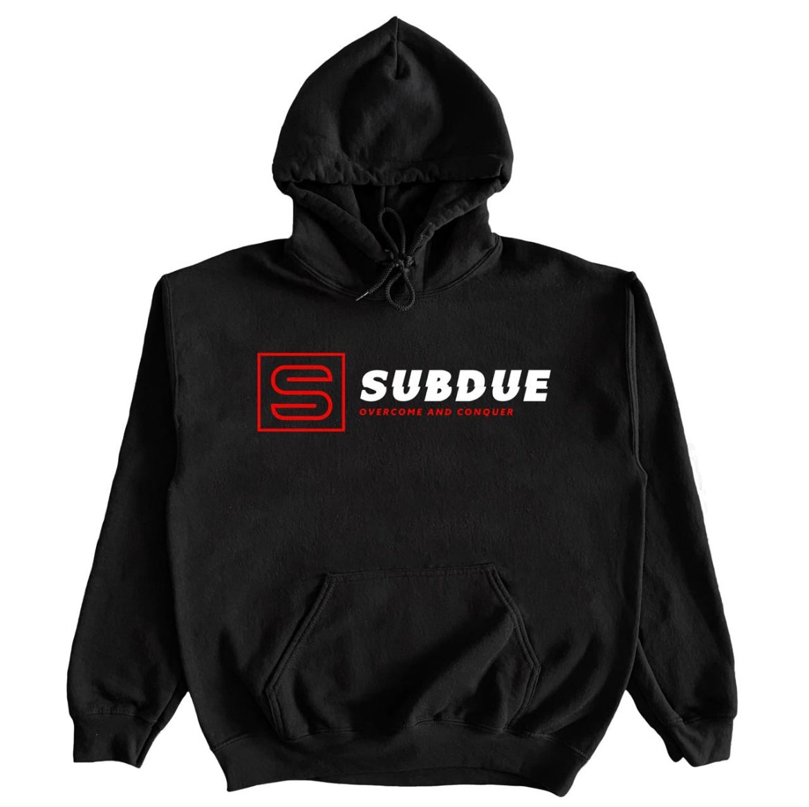 The Midnight Black Chenille Hoodie With The White & Red Subdue Logo