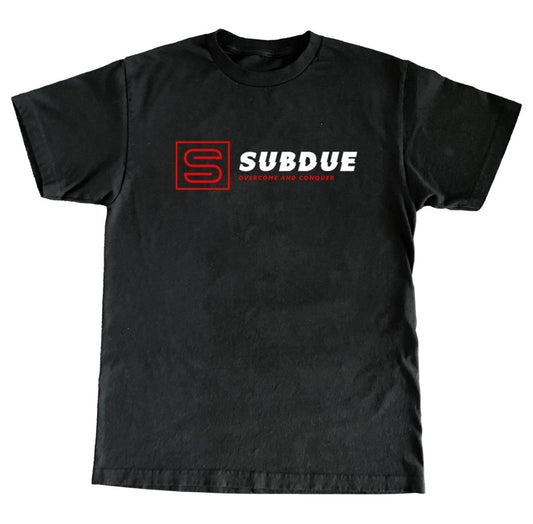 Oversized Midnight Black Short Sleeve Subdue T-Shirt - White & Red Big Subdue Logo Front