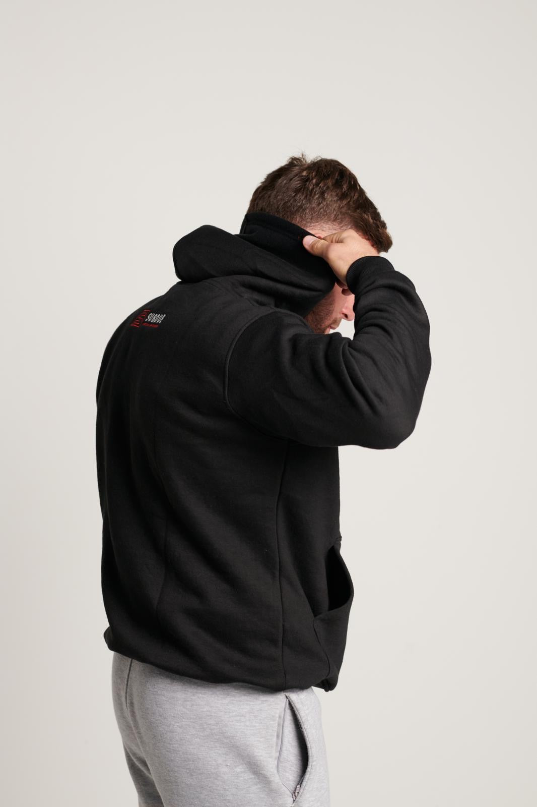 Subdue Midnight Black Small S Logo Hoodie with The Black & Red Logo Trim