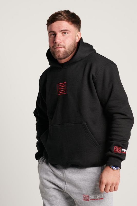 Midnight Black Subdue Large S Hoodie with The White & Red Logo Trim