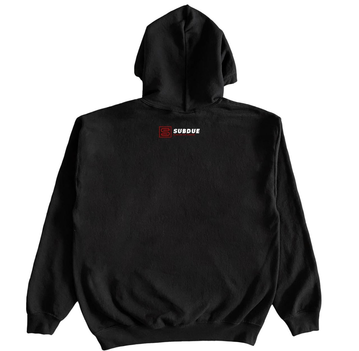 The Midnight Black Chenille Hoodie With The White & Red Subdue Logo